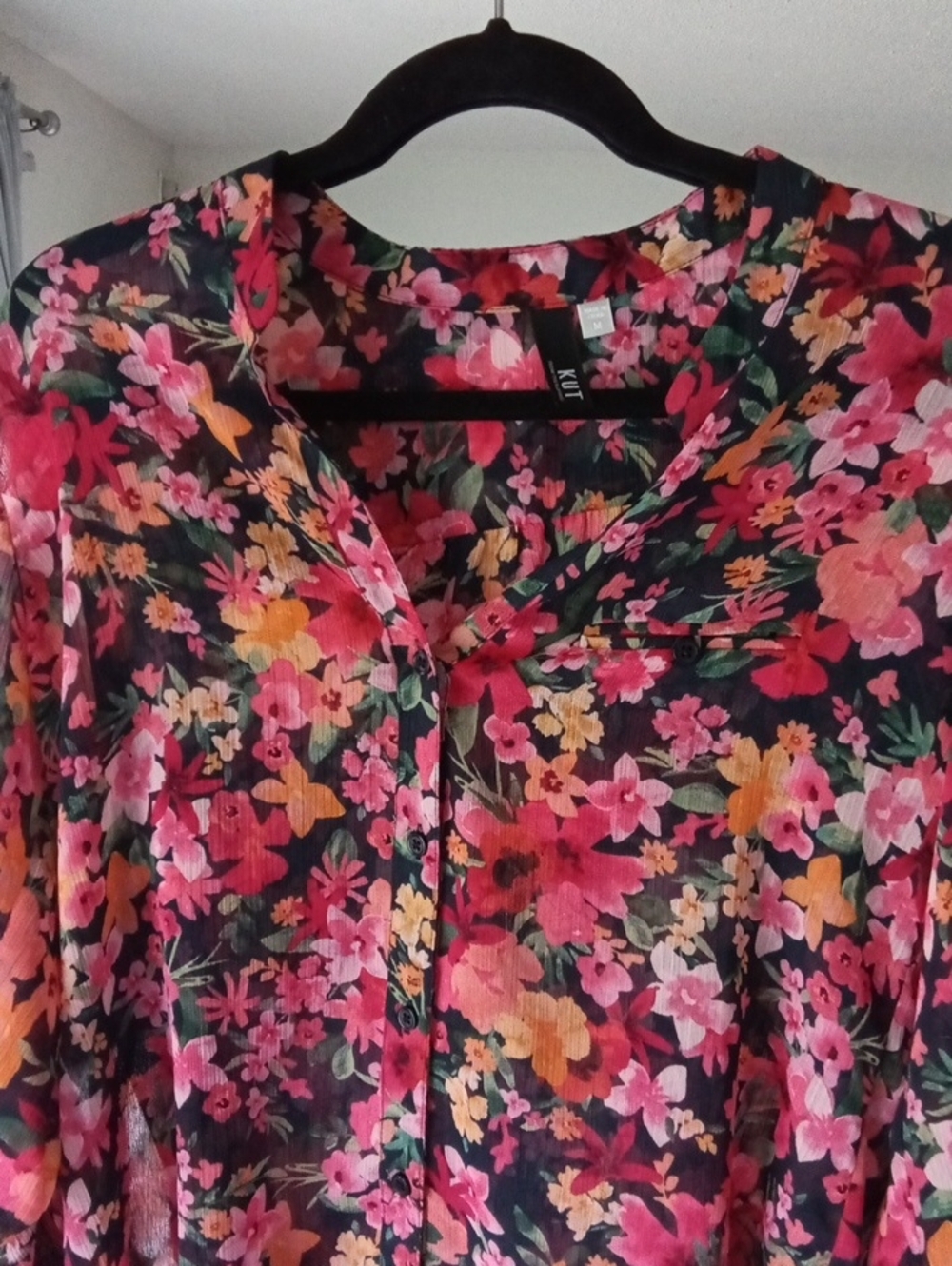 Kut From The Cloth Floral Button-Front Women’s Blouse — Pink & Black